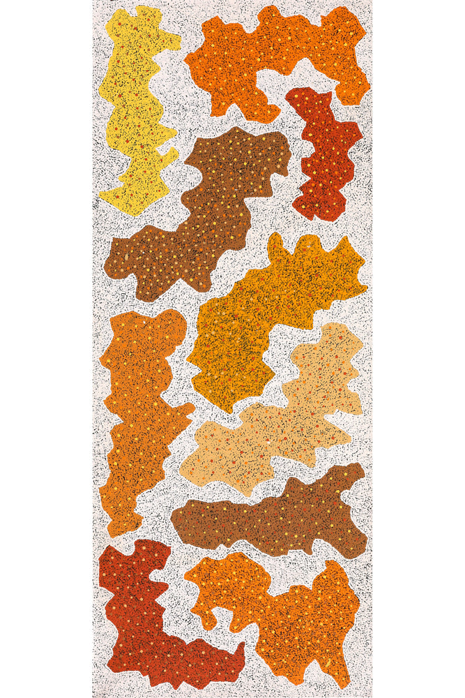 Aboriginal Artwork by Sarah-Jane Nampijinpa Singleton, Yankirri Jukurrpa (Emu Dreaming) - Ngarlikirlangu, 152x61cm