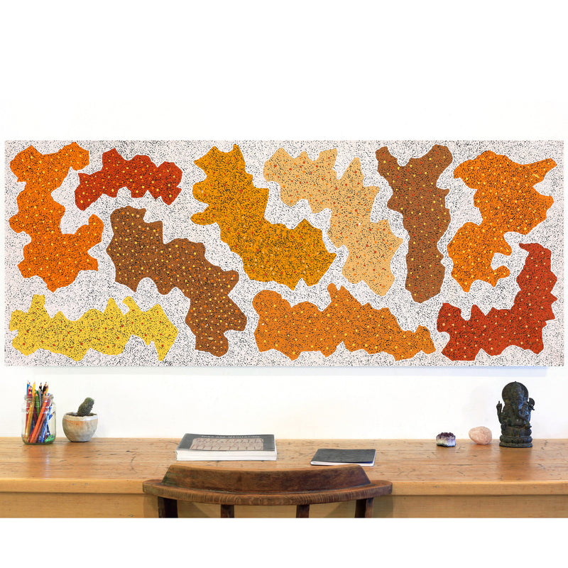 Aboriginal Artwork by Sarah-Jane Nampijinpa Singleton, Yankirri Jukurrpa (Emu Dreaming) - Ngarlikirlangu, 152x61cm