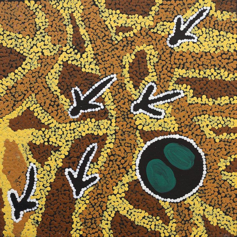 Aboriginal Artwork by Sarah-Jane Nampijinpa Singleton, Yankirri Jukurrpa (Emu Dreaming) - Ngarlikurlangu, 30x30cm