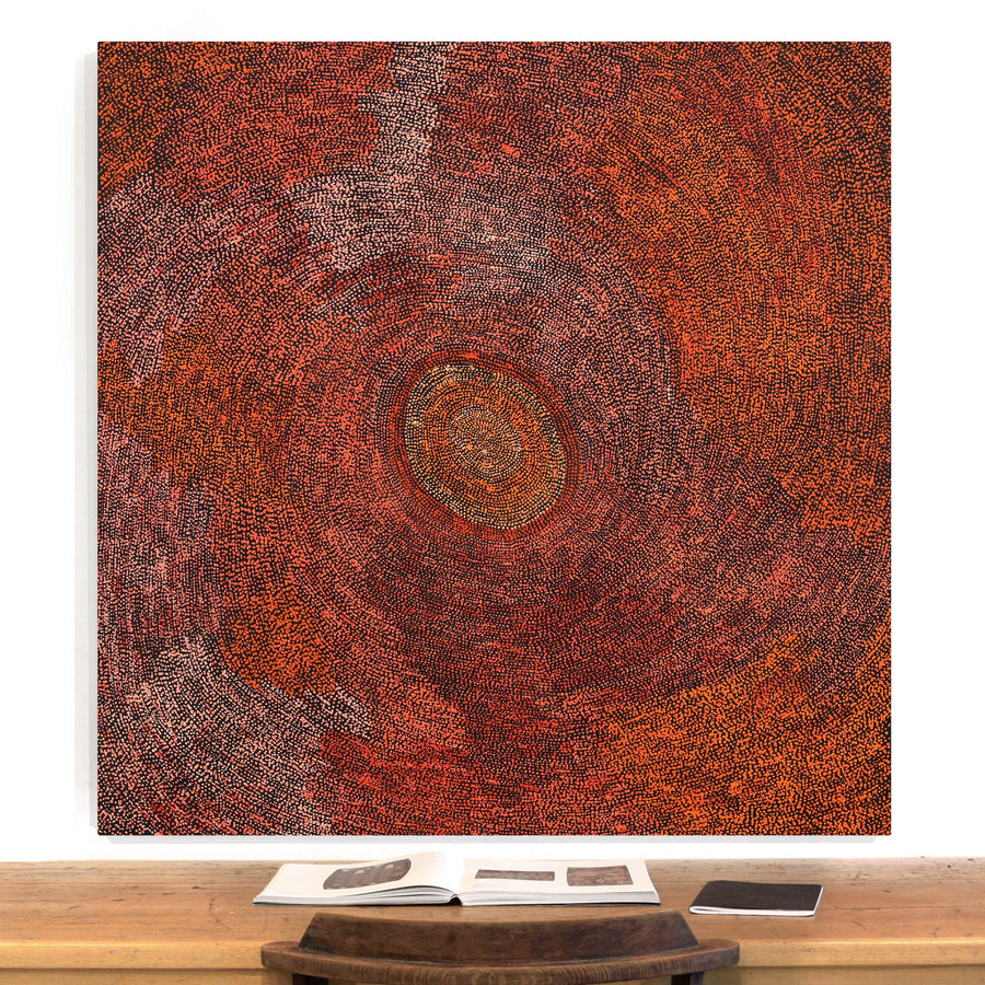 Aboriginal Artwork by Sarah Napurrurla Leo, Ngapa Jukurrpa (Water Dreaming) - Puyurru, 122x122cm