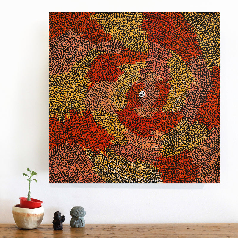 Aboriginal Artwork by Sarah Napurrurla Leo, Ngapa Jukurrpa (Water Dreaming) - Puyurru, 46x46cm