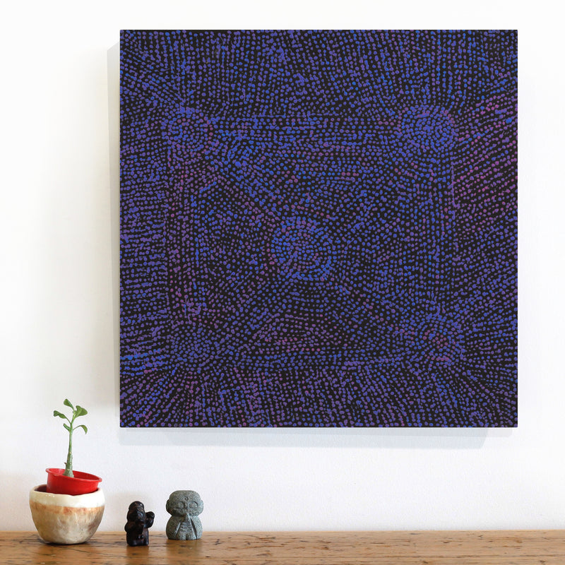 Aboriginal Artwork by Sarah Napurrurla Leo, Ngapa Jukurrpa (Water Dreaming) - Puyurru, 46x46cm