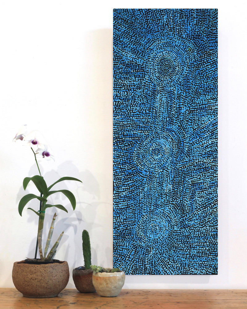 Aboriginal Artwork by Sarah Napurrurla Leo, Ngapa Jukurrpa (Water Dreaming) - Puyurru, 76x30cm