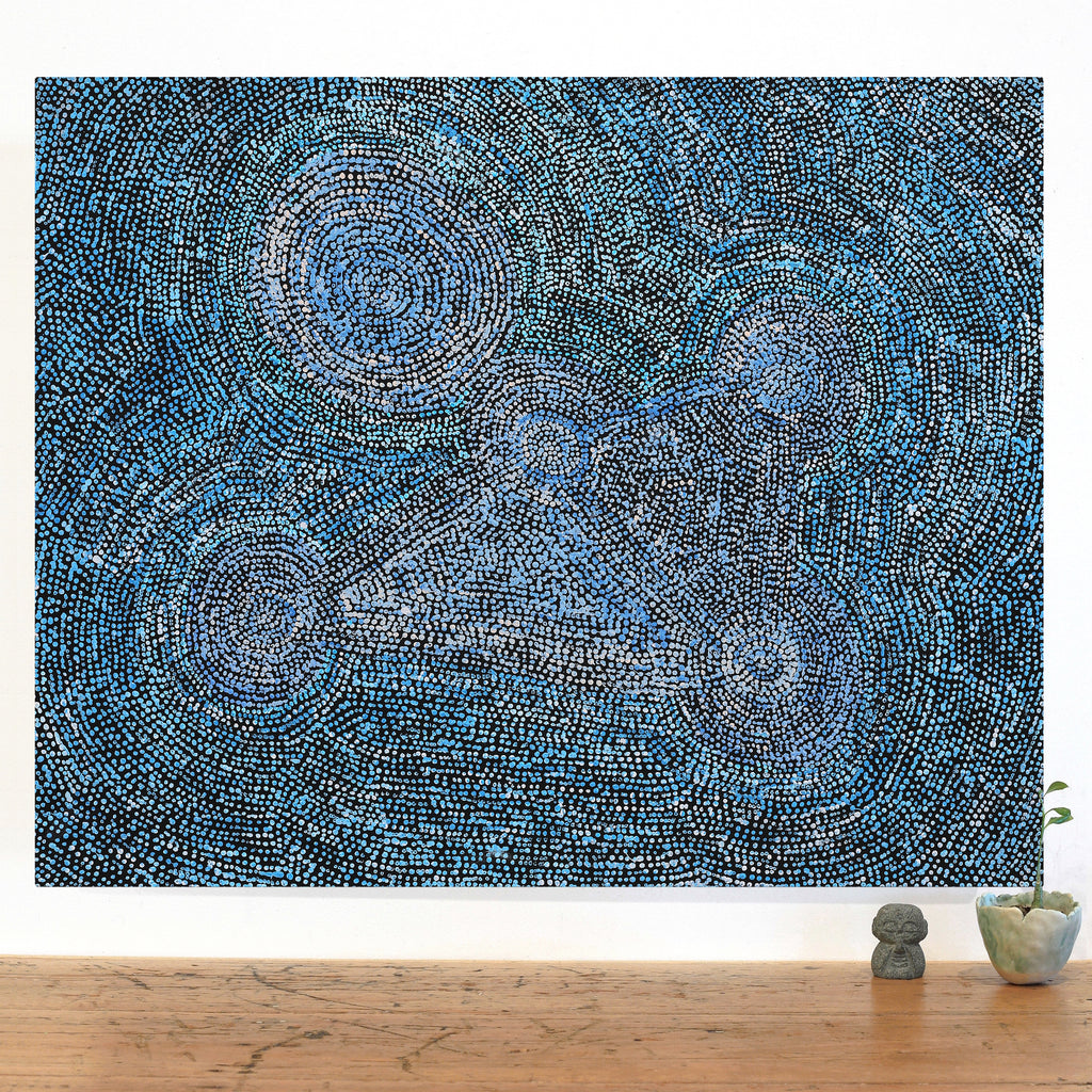 Aboriginal Artwork by Sarah Napurrurla Leo, Ngapa Jukurrpa (Water Dreaming) - Puyurru, 76x61cm