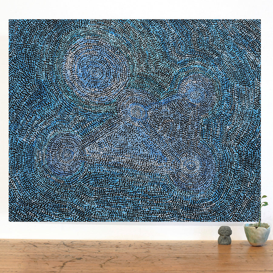 Aboriginal Artwork by Sarah Napurrurla Leo, Ngapa Jukurrpa (Water Dreaming) - Puyurru, 76x61cm