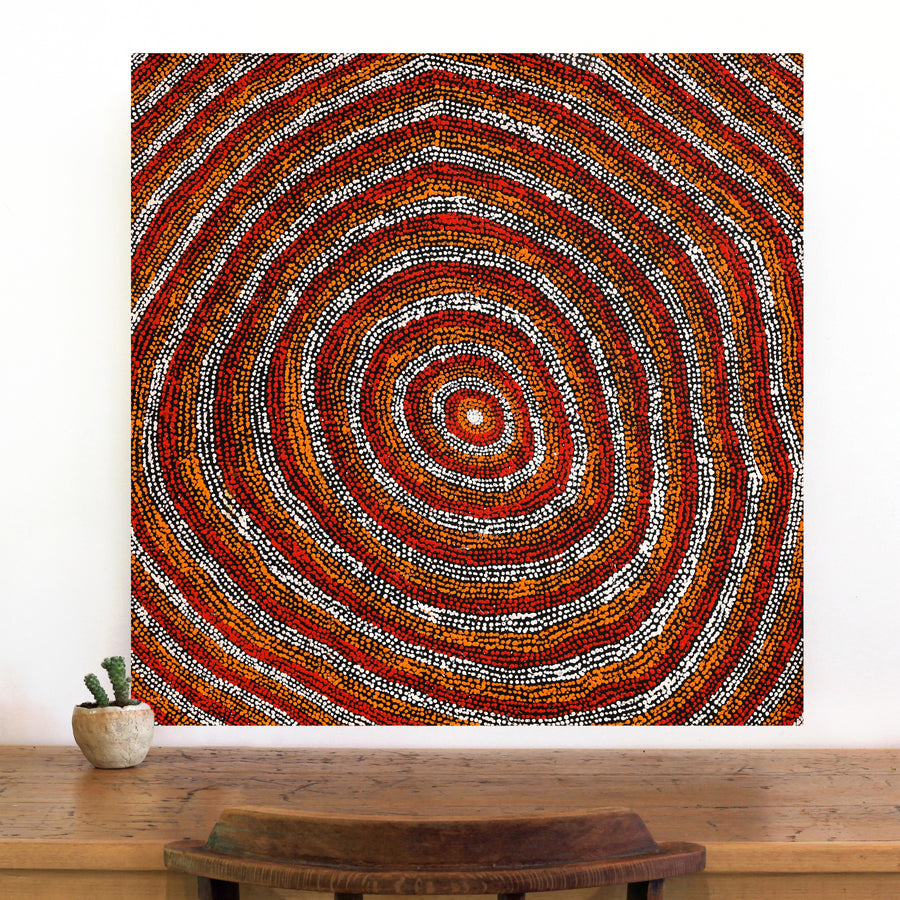 Aboriginal Artwork by Sarah Napurrurla Leo, Ngapa Jukurrpa (Water Dreaming) - Puyurru, 76x76cm