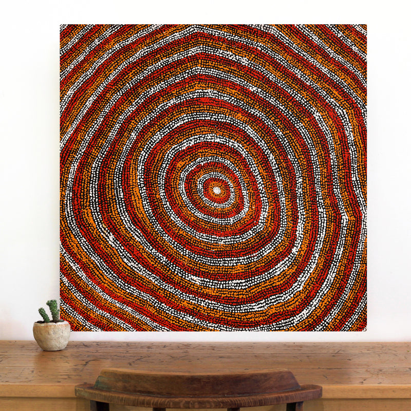 Aboriginal Artwork by Sarah Napurrurla Leo, Ngapa Jukurrpa (Water Dreaming) - Puyurru, 76x76cm