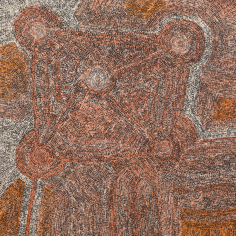 Aboriginal Artwork by Sarah Napurrurla Leo, Ngapa Jukurrpa (Water Dreaming) - Puyurru, 91x91cm