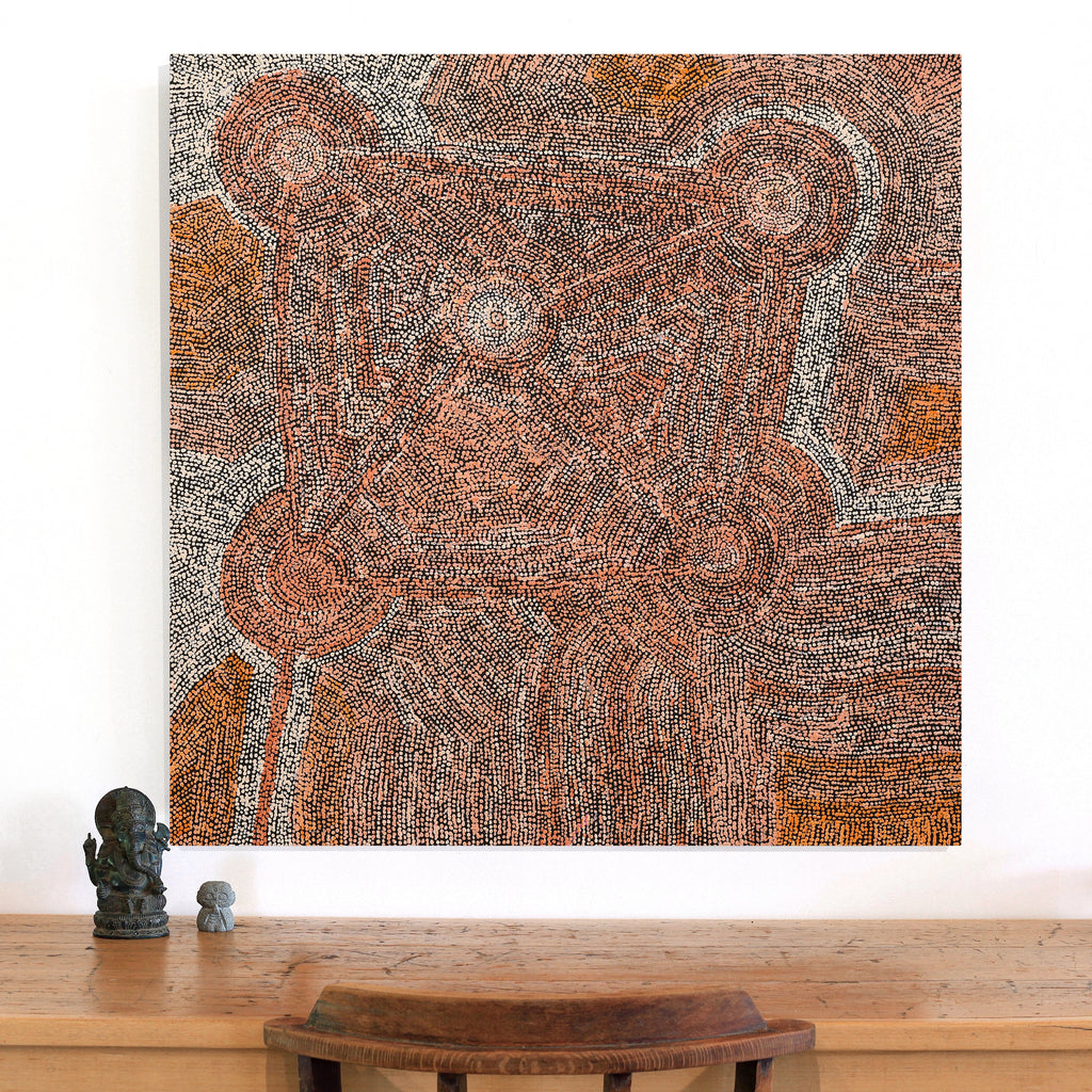 Aboriginal Artwork by Sarah Napurrurla Leo, Ngapa Jukurrpa (Water Dreaming) - Puyurru, 91x91cm