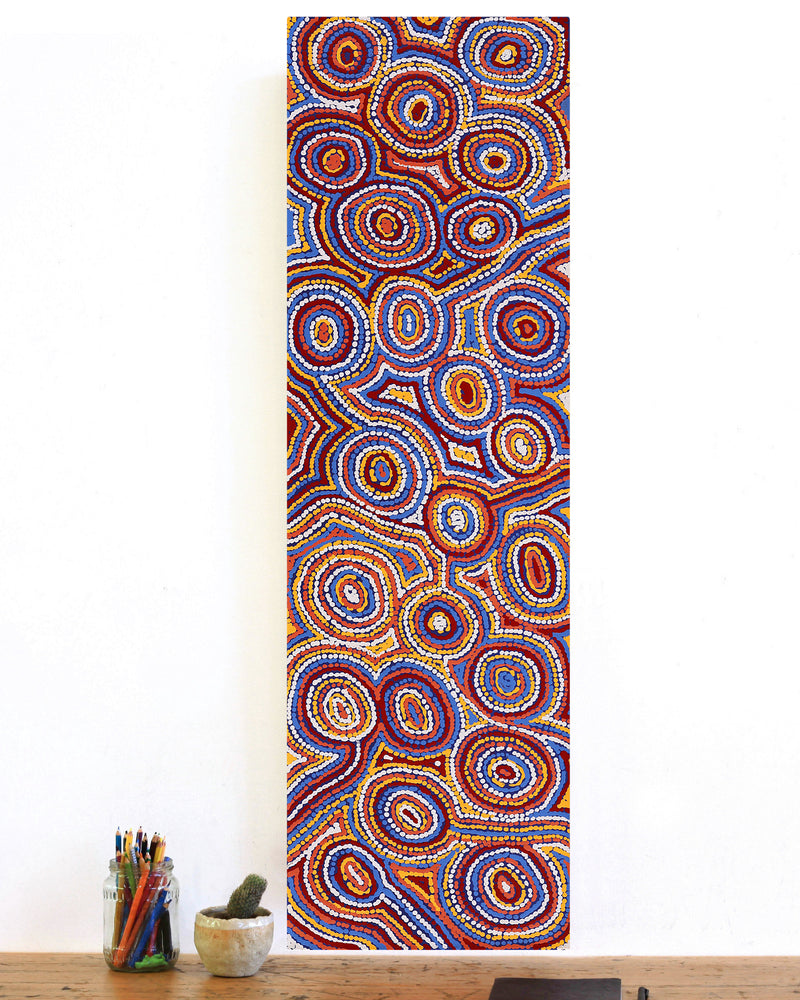 Aboriginal Artwork by Sarah Napaljarri Sims, Mina Mina Jukurrpa (Mina Mina Dreaming), 107x30cm