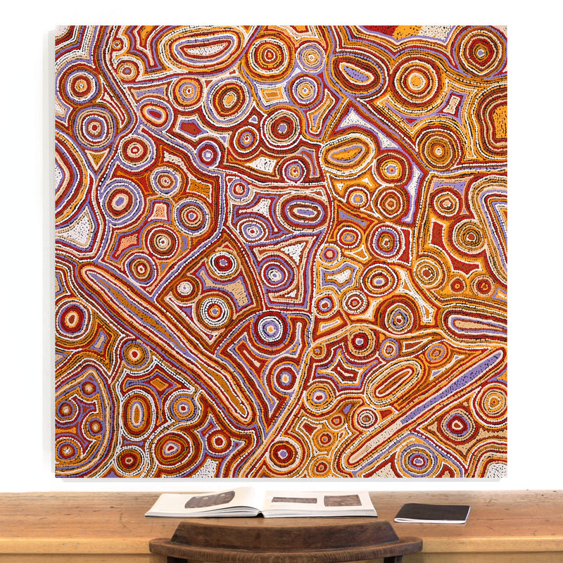 Aboriginal Artwork by Sarah Napaljarri Sims, Mina Mina Jukurrpa (Mina Mina Dreaming), 122x122cm