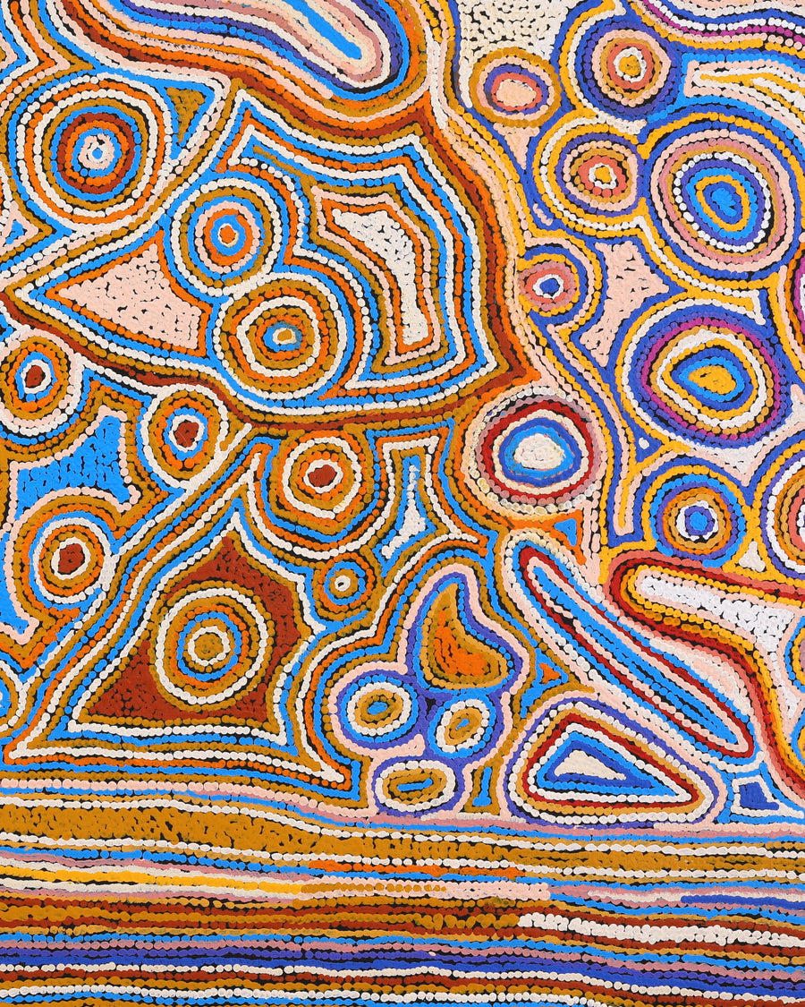 Aboriginal Artwork by Sarah Napaljarri Sims, Mina Mina Jukurrpa (Mina Mina Dreaming), 152x76cm