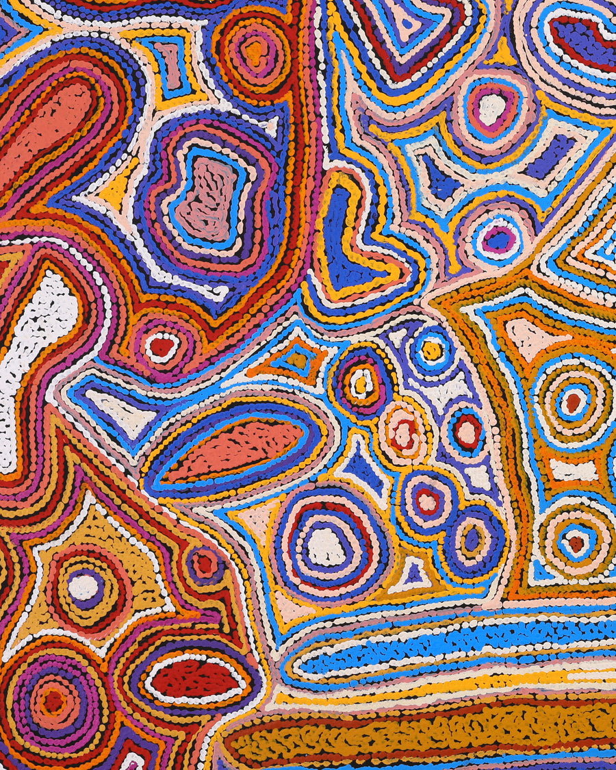 Aboriginal Artwork by Sarah Napaljarri Sims, Mina Mina Jukurrpa (Mina Mina Dreaming), 152x76cm