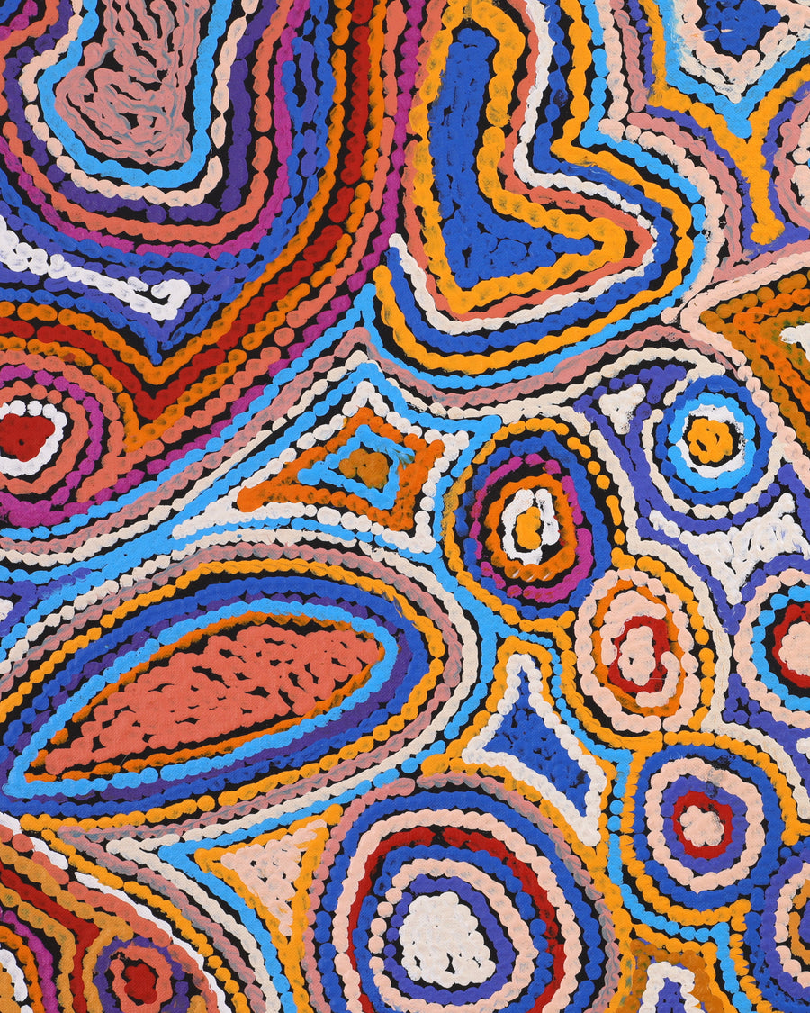 Aboriginal Artwork by Sarah Napaljarri Sims, Mina Mina Jukurrpa (Mina Mina Dreaming), 152x76cm