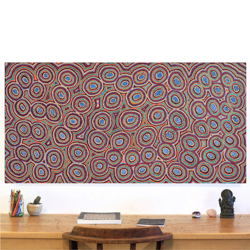 Aboriginal Art by Sarah Napaljarri Simms, Mina Mina Jukurrpa (Mina Mina Dreaming), 152x76cm - ART ARK®