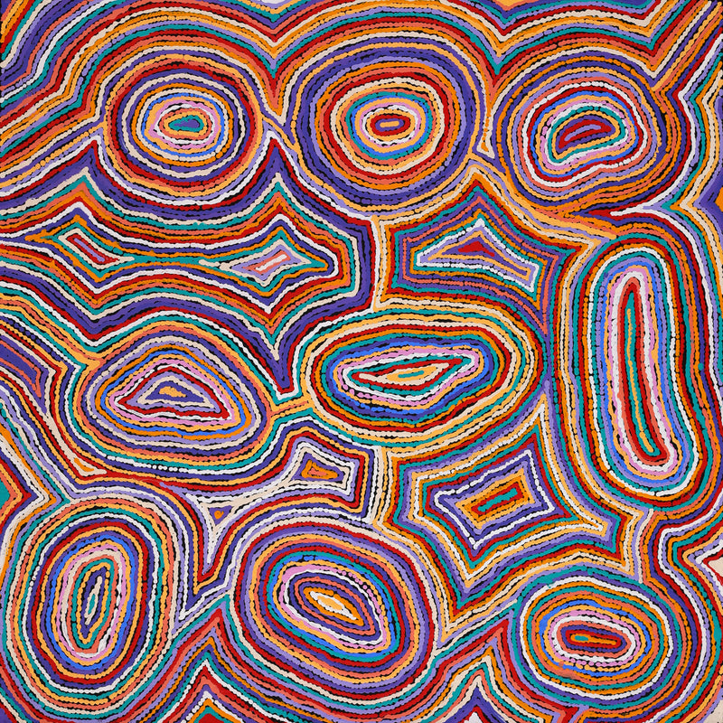 Aboriginal Artwork by Sarah Napaljarri Simms, Mina Mina Jukurrpa (Mina Mina Dreaming), 76x76cm