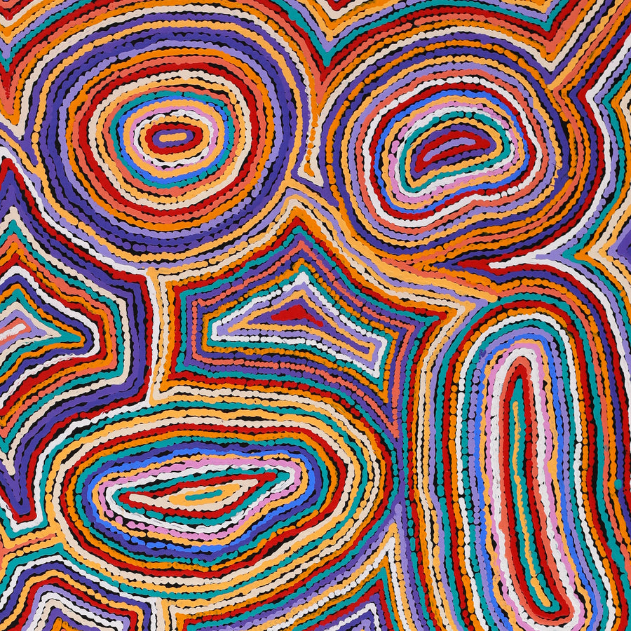 Aboriginal Artwork by Sarah Napaljarri Simms, Mina Mina Jukurrpa (Mina Mina Dreaming), 76x76cm