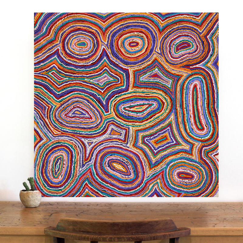 Aboriginal Artwork by Sarah Napaljarri Simms, Mina Mina Jukurrpa (Mina Mina Dreaming), 76x76cm