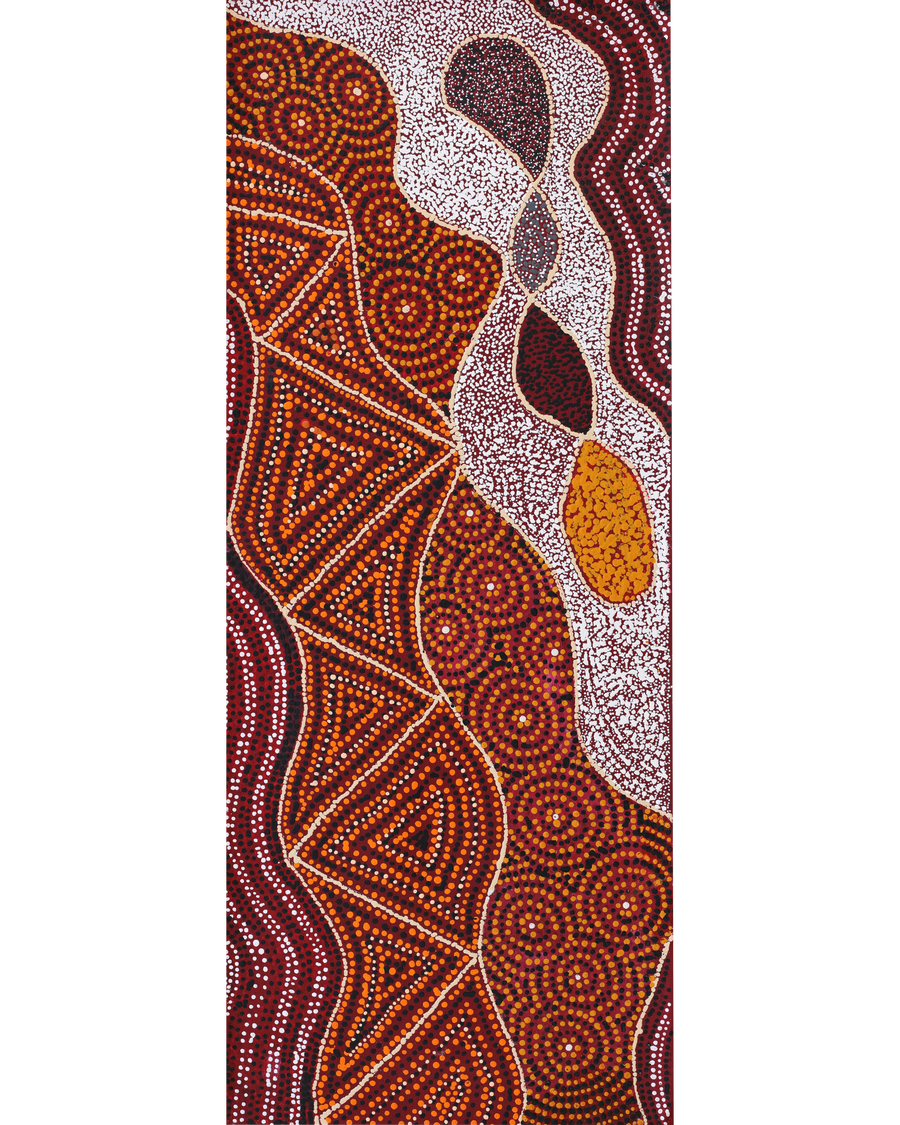 Aboriginal Artwork by Selma Napanangka Tasman, Wanakiji Jukurrpa (Bush Tomato Dreaming), 76x30cm