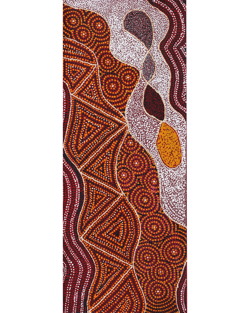 Aboriginal Artwork by Selma Napanangka Tasman, Wanakiji Jukurrpa (Bush Tomato Dreaming), 76x30cm