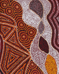 Aboriginal Artwork by Selma Napanangka Tasman, Wanakiji Jukurrpa (Bush Tomato Dreaming), 76x30cm