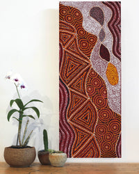 Aboriginal Artwork by Selma Napanangka Tasman, Wanakiji Jukurrpa (Bush Tomato Dreaming), 76x30cm