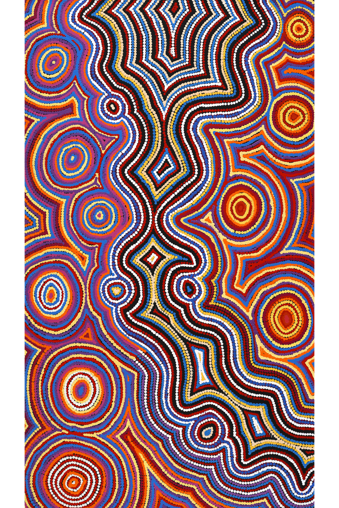 Aboriginal Artwork by Selina Napanangka Fisher, Pikilyi Jukurrpa (Vaughan Springs Dreaming), 107x61cm