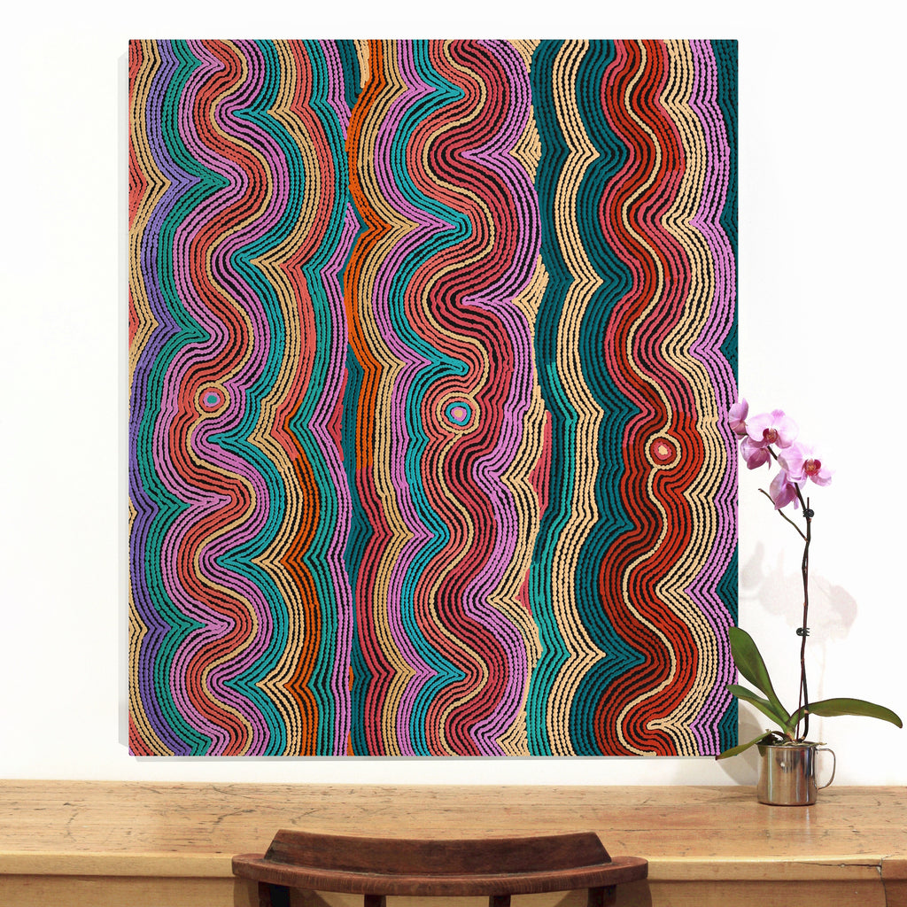 Aboriginal Artwork by Selina Napanangka Fisher, Pikilyi Jukurrpa (Vaughan Springs Dreaming), 107x91cm