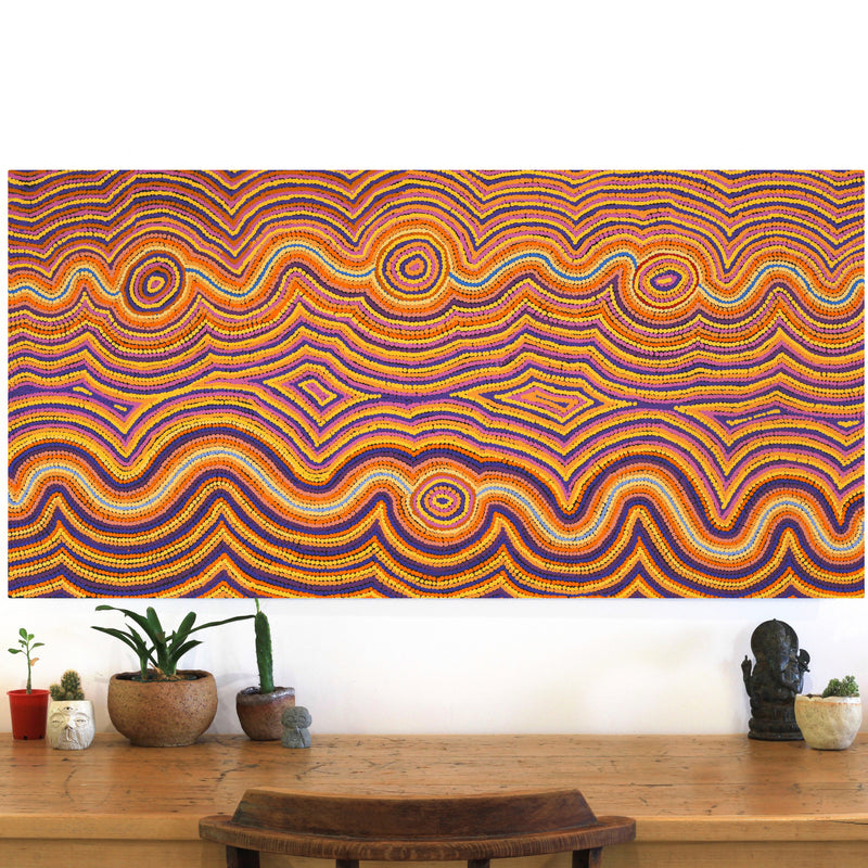 Aboriginal Artwork by Selina Napanangka Fisher, Pikilyi Jukurrpa (Vaughan Springs Dreaming), 122x61cm