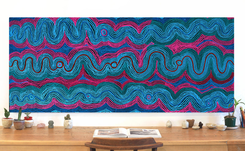Aboriginal Artwork by Selina Napanangka Fisher, Pikilyi Jukurrpa (Vaughan Springs Dreaming), 183x76cm