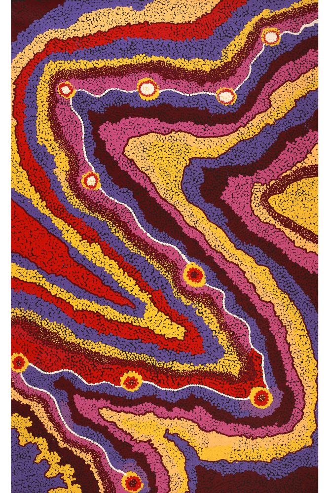 Aboriginal Artwork by Selina Napanangka Fisher, Pikilyi Jukurrpa (Vaughan Springs Dreaming), 122x76cm
