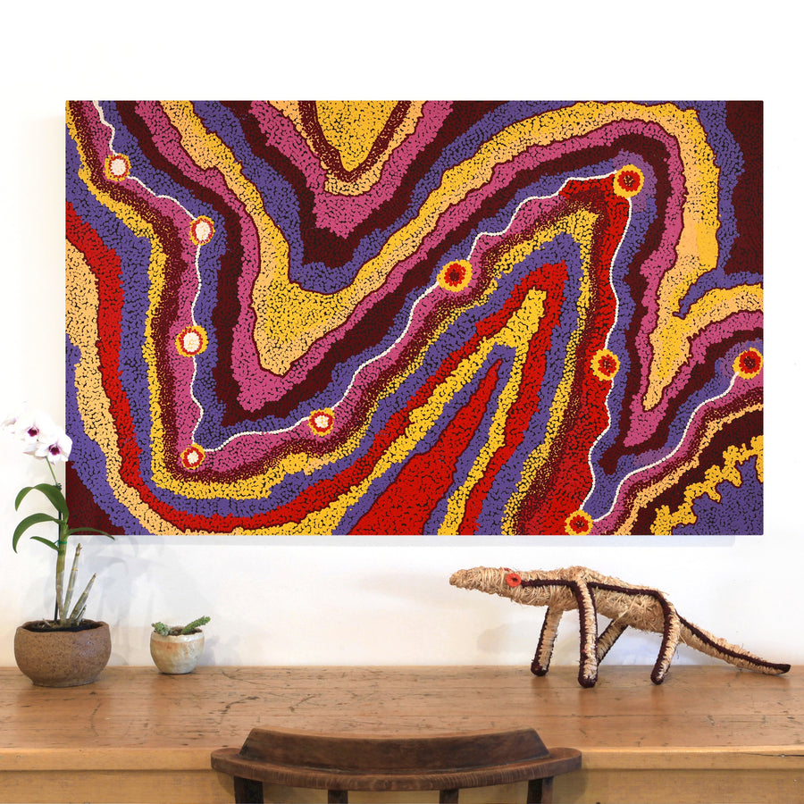 Aboriginal Artwork by Selina Napanangka Fisher, Pikilyi Jukurrpa (Vaughan Springs Dreaming), 122x76cm