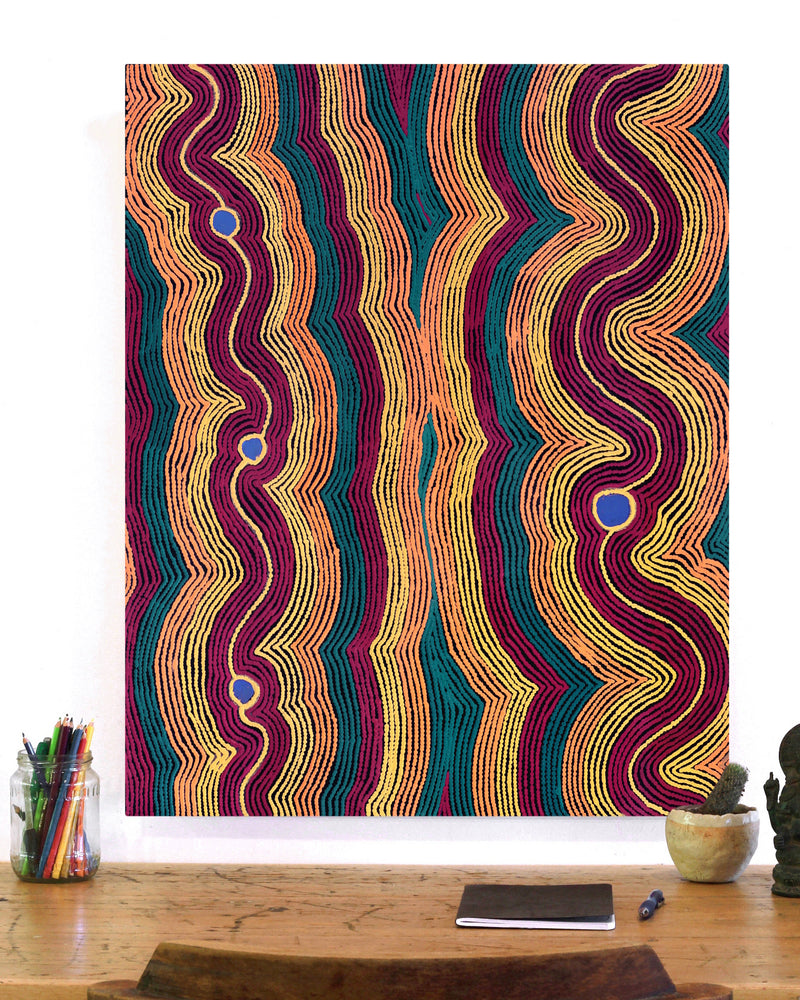 Aboriginal Artwork by Selina Napanangka Fisher, Pikilyi Jukurrpa (Vaughan Springs Dreaming), 76x61cm