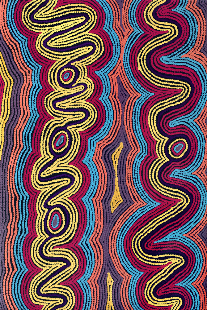Aboriginal Artwork by Selina Napanangka Fisher, Pikilyi Jukurrpa (Vaughan Springs Dreaming), 91x61cm