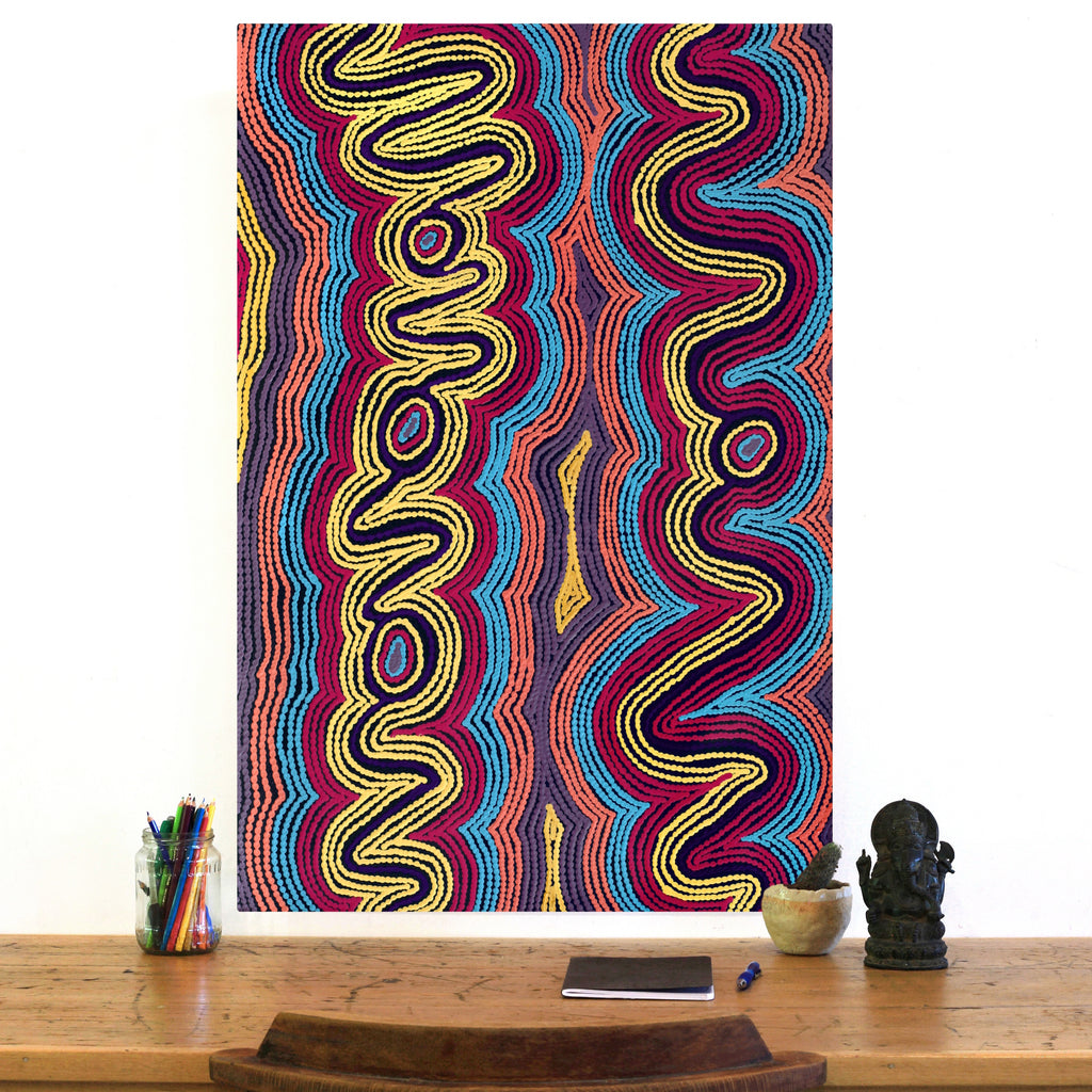 Aboriginal Artwork by Selina Napanangka Fisher, Pikilyi Jukurrpa (Vaughan Springs Dreaming), 91x61cm