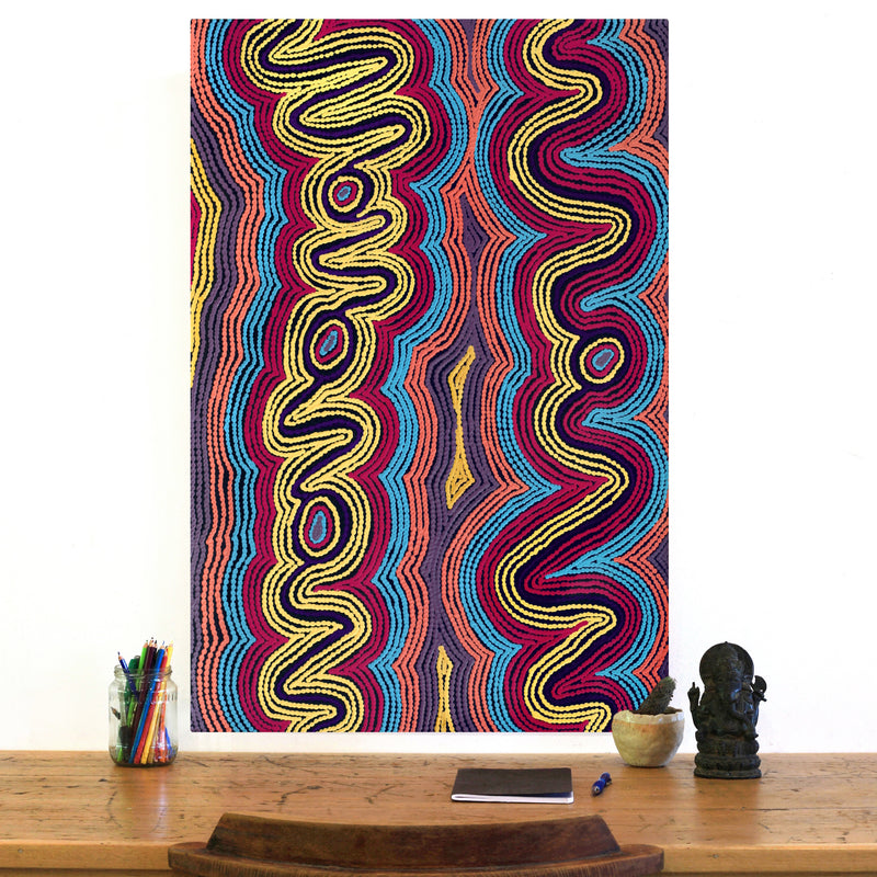 Aboriginal Artwork by Selina Napanangka Fisher, Pikilyi Jukurrpa (Vaughan Springs Dreaming), 91x61cm