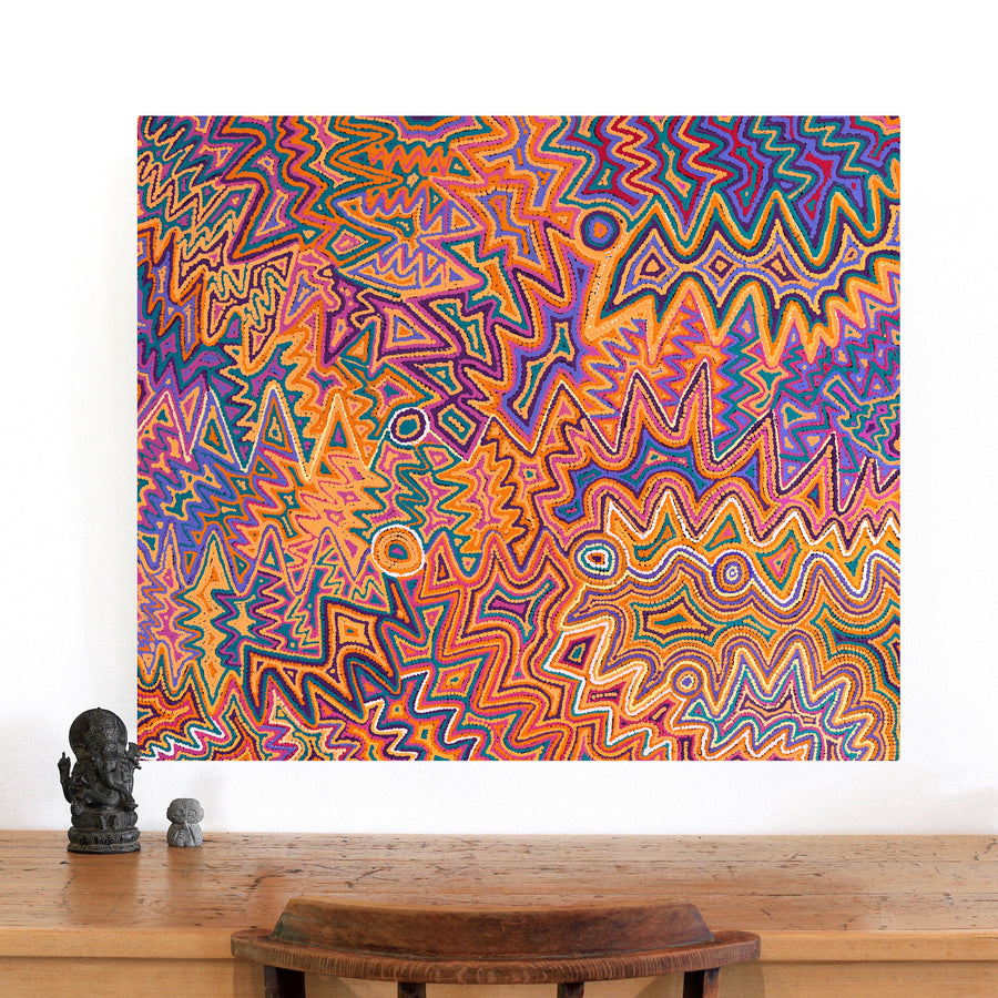 Aboriginal Artwork by Selina Napanangka Fisher, Pikilyi Jukurrpa (Vaughan Springs Dreaming), 91x76cm