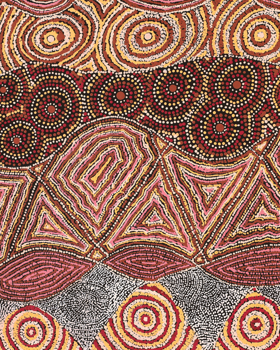 Aboriginal Artwork by Selma Napanangka Tasman, Wanakiji Jukurrpa (Bush Tomato Dreaming), 76x46cm