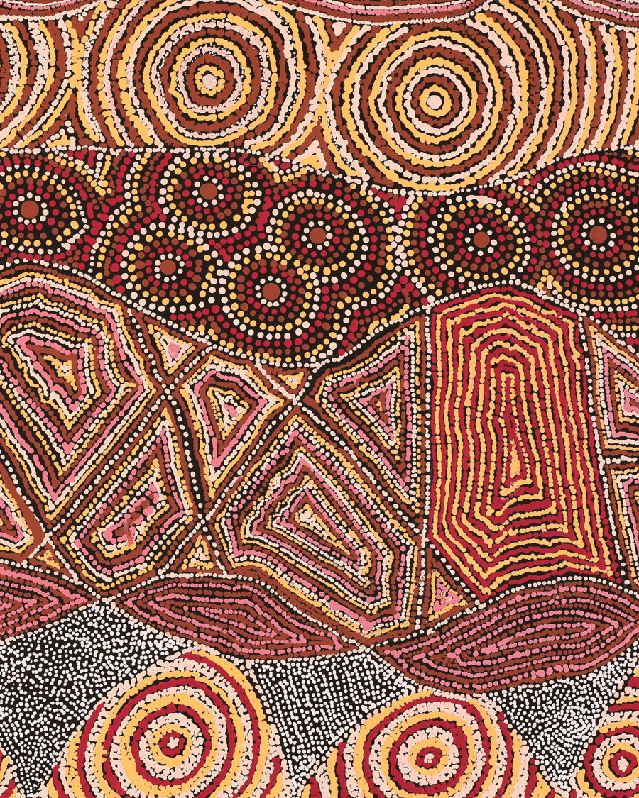 Aboriginal Artwork by Selma Napanangka Tasman, Wanakiji Jukurrpa (Bush Tomato Dreaming), 76x46cm
