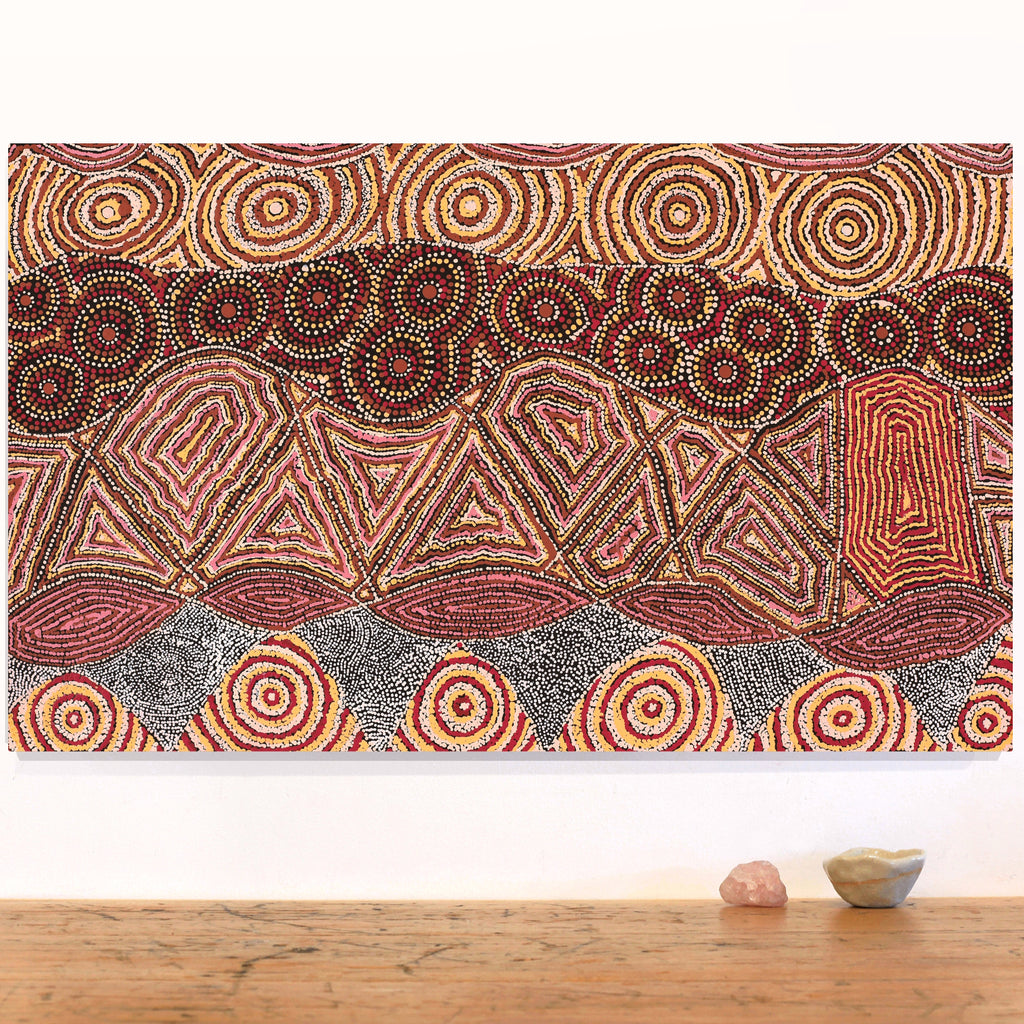 Aboriginal Artwork by Selma Napanangka Tasman, Wanakiji Jukurrpa (Bush Tomato Dreaming), 76x46cm