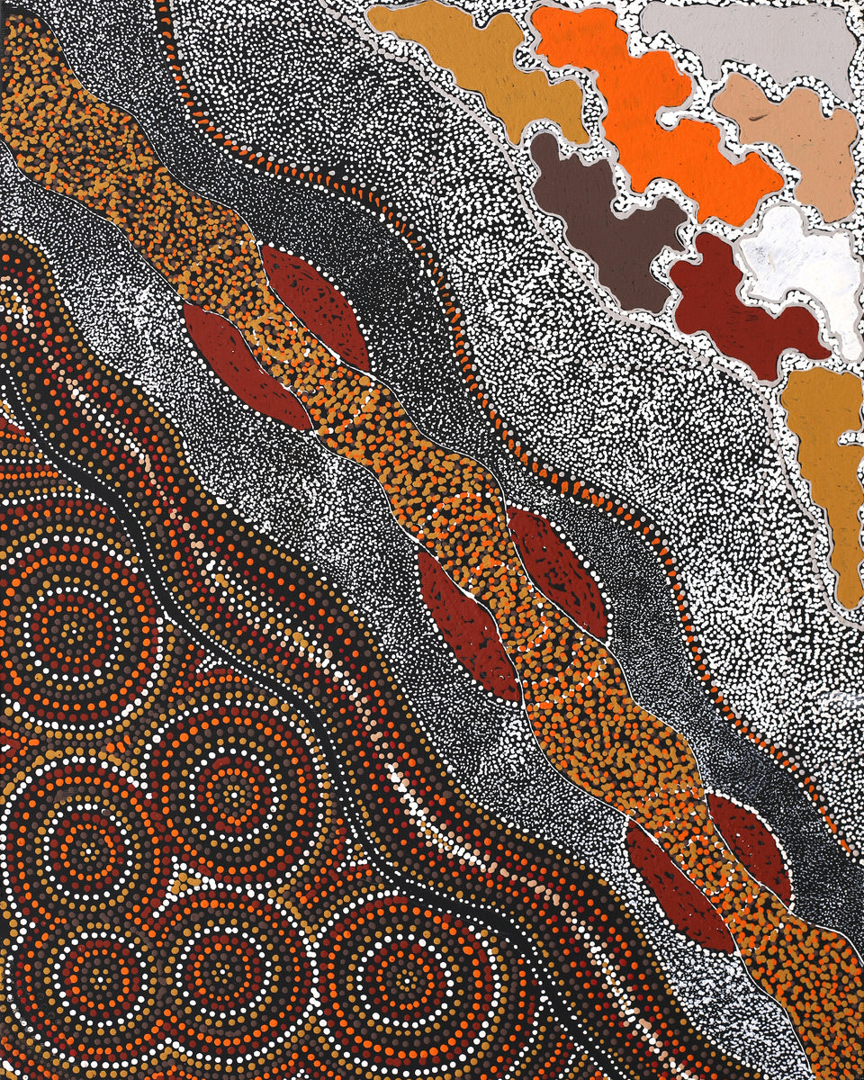 Aboriginal Art by Selma Napanangka Tasman, Ngapa Jukurrpa (Water Dreaming) - Pirlinyarnu, 50x40cm - ART ARK®