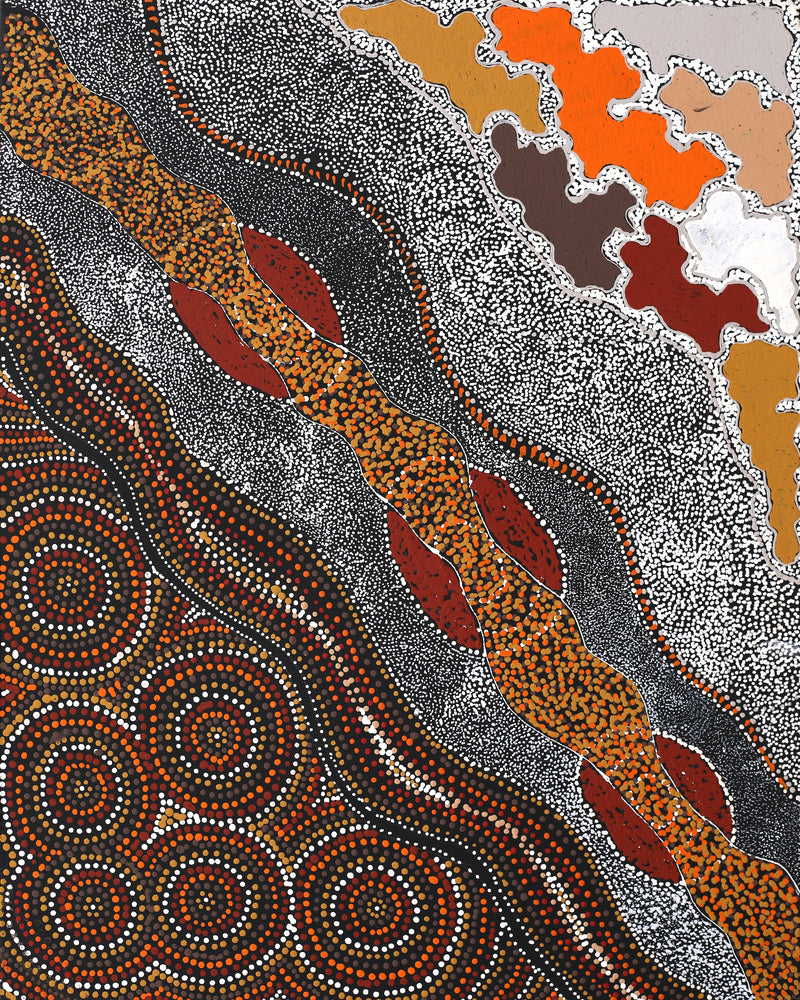 Aboriginal Artwork by Selma Napanangka Tasman, Ngapa Jukurrpa (Water Dreaming) - Pirlinyarnu, 50x40cm