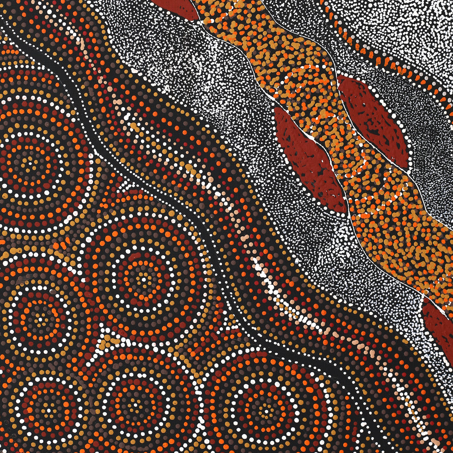 Aboriginal Artwork by Selma Napanangka Tasman, Ngapa Jukurrpa (Water Dreaming) - Pirlinyarnu, 50x40cm