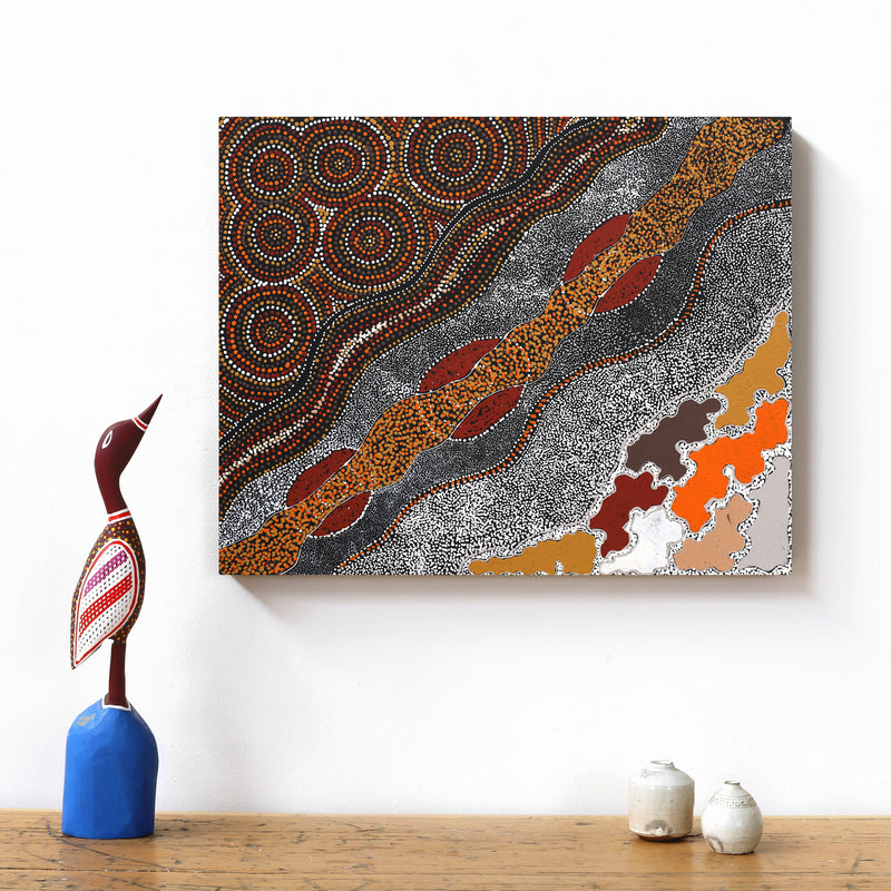 Aboriginal Artwork by Selma Napanangka Tasman, Ngapa Jukurrpa (Water Dreaming) - Pirlinyarnu, 50x40cm