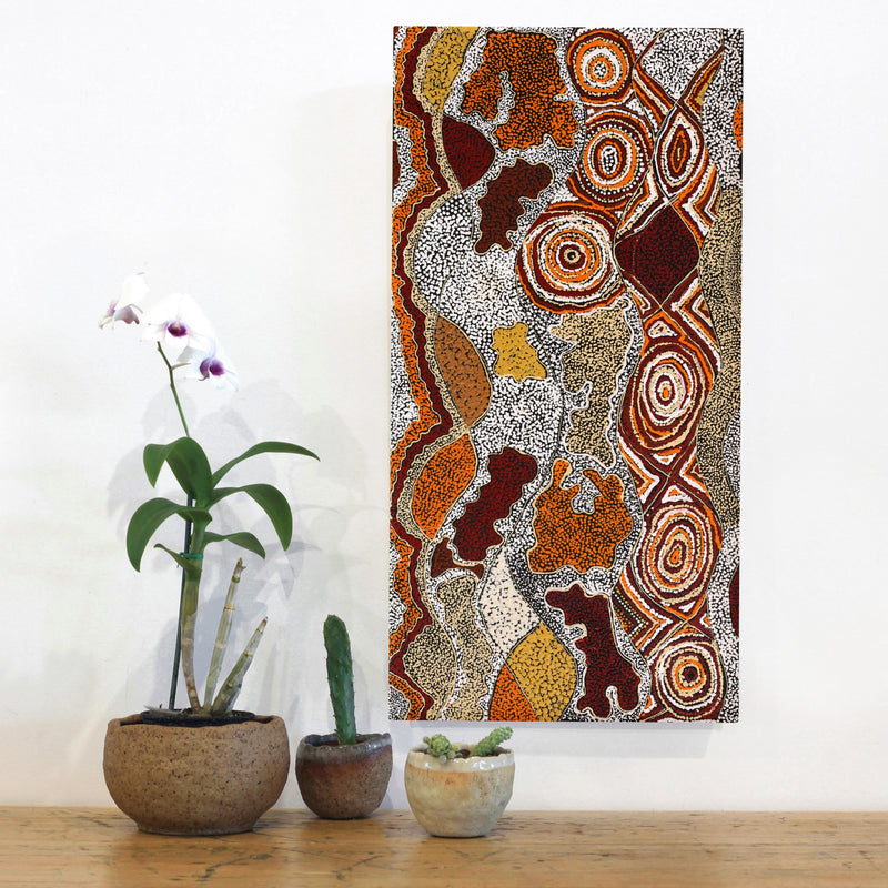 Aboriginal Artwork by Selma Napanangka Tasman, Ngapa Jukurrpa (Water Dreaming) - Pirlinyarnu, 61x30cm