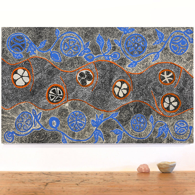Aboriginal Artwork by Selma Napanangka Tasman, Wanakiji Jukurrpa (Bush Tomato Dreaming), 76x46cm