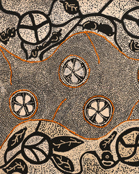 Aboriginal Artwork by Selma Napanangka Tasman, Wanakiji Jukurrpa (Bush Tomato Dreaming), 76x46cm