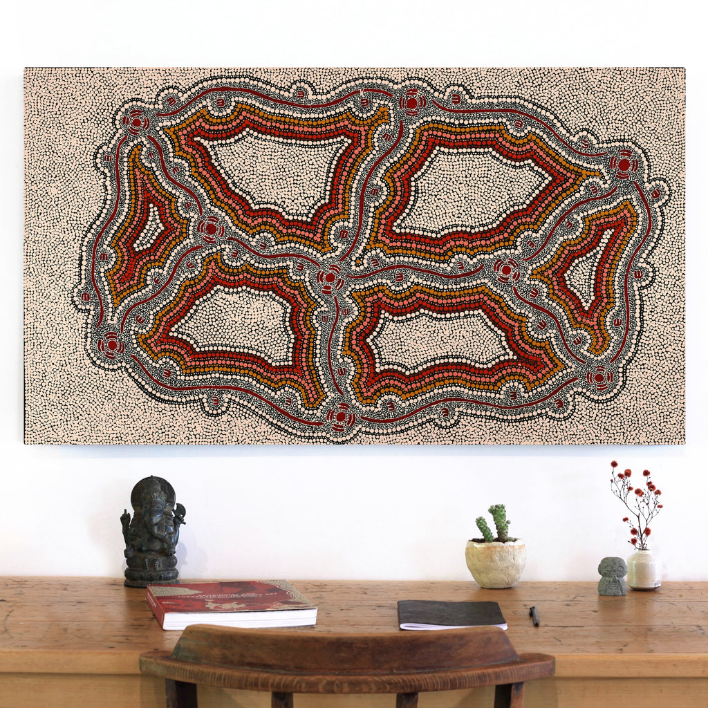 Aboriginal Art by Serita Nakamarra Ross, Pamapardu Jukurrpa (Flying Ant Dreaming) - Warntungurru, 107x61cm - ART ARK®