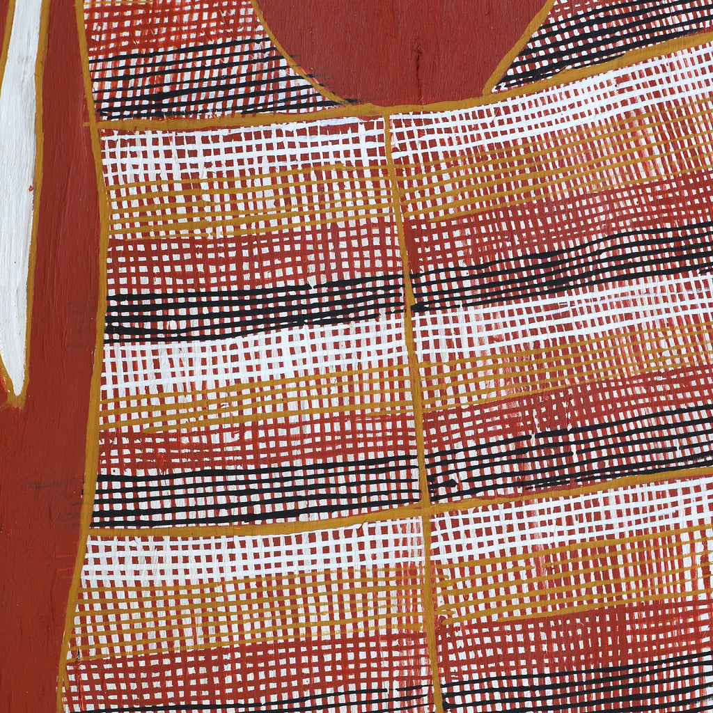 Aboriginal Artwork by Seymour Wulida, Kun-madj - Large Dillybag Vine, 100x41cm Bark Painting