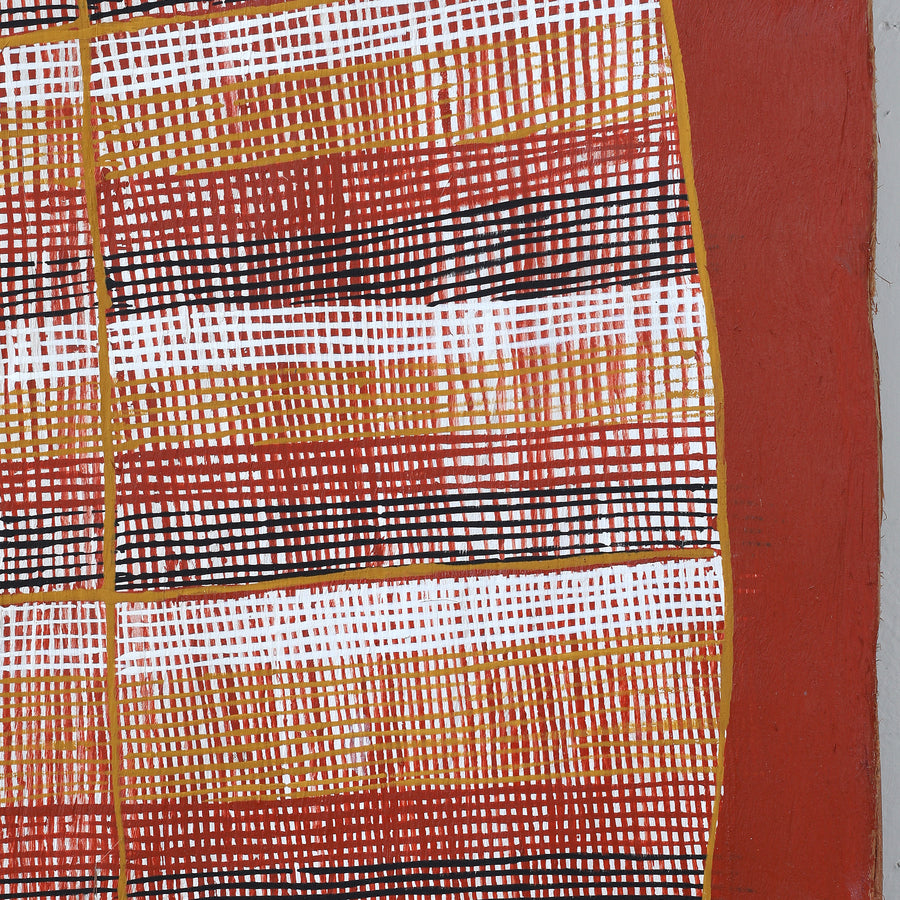 Aboriginal Artwork by Seymour Wulida, Kun-madj - Large Dillybag Vine, 100x41cm Bark Painting